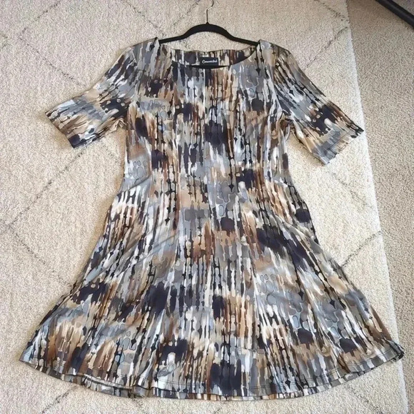 Connected Apparel Fit Flare Dress Women's Size 12 Multicolored Watercolor A-Line - Picture 2 of 12